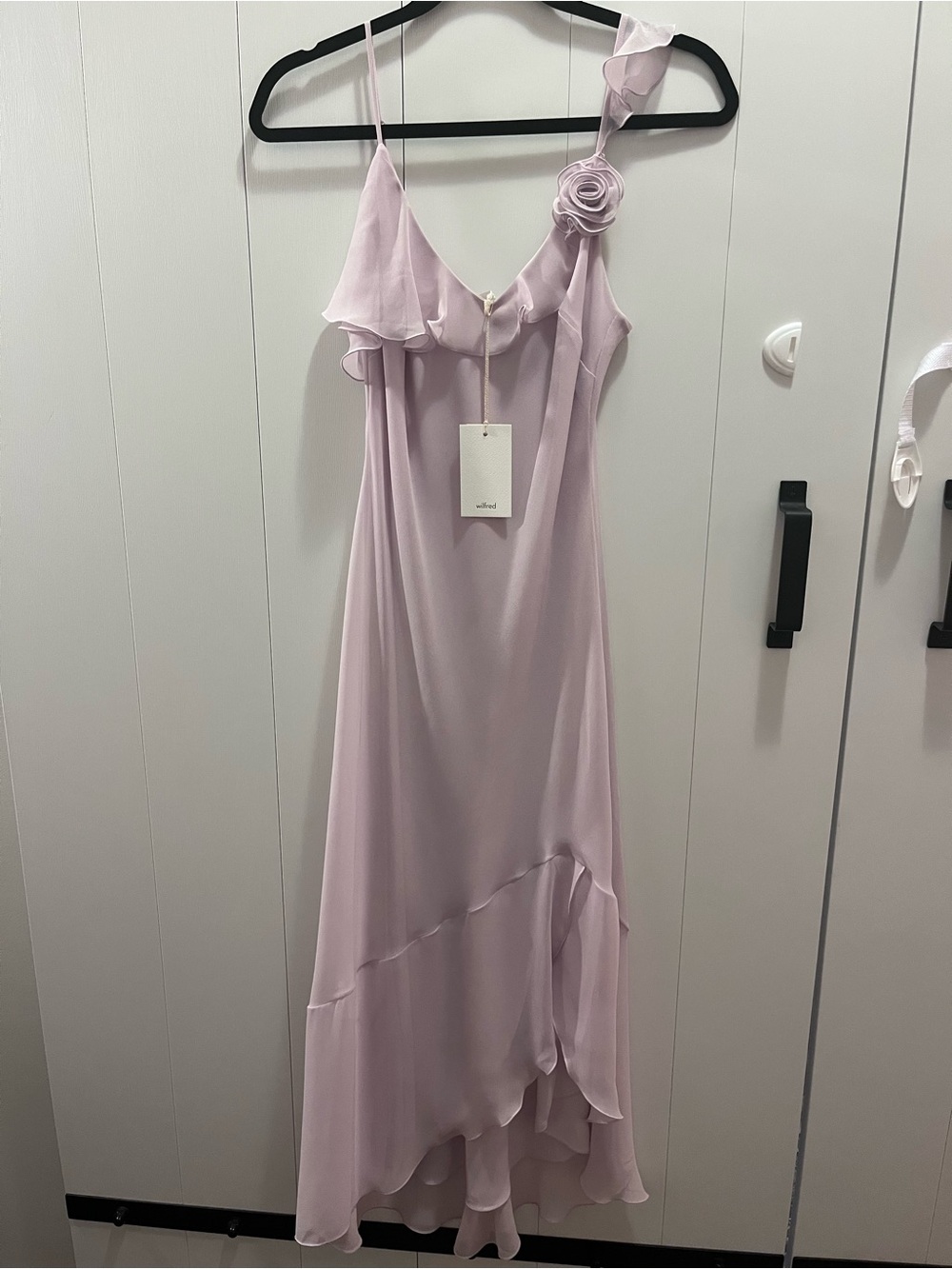 Aritzia Lilac Asymmetrical Slip Dress with Rosette Strap